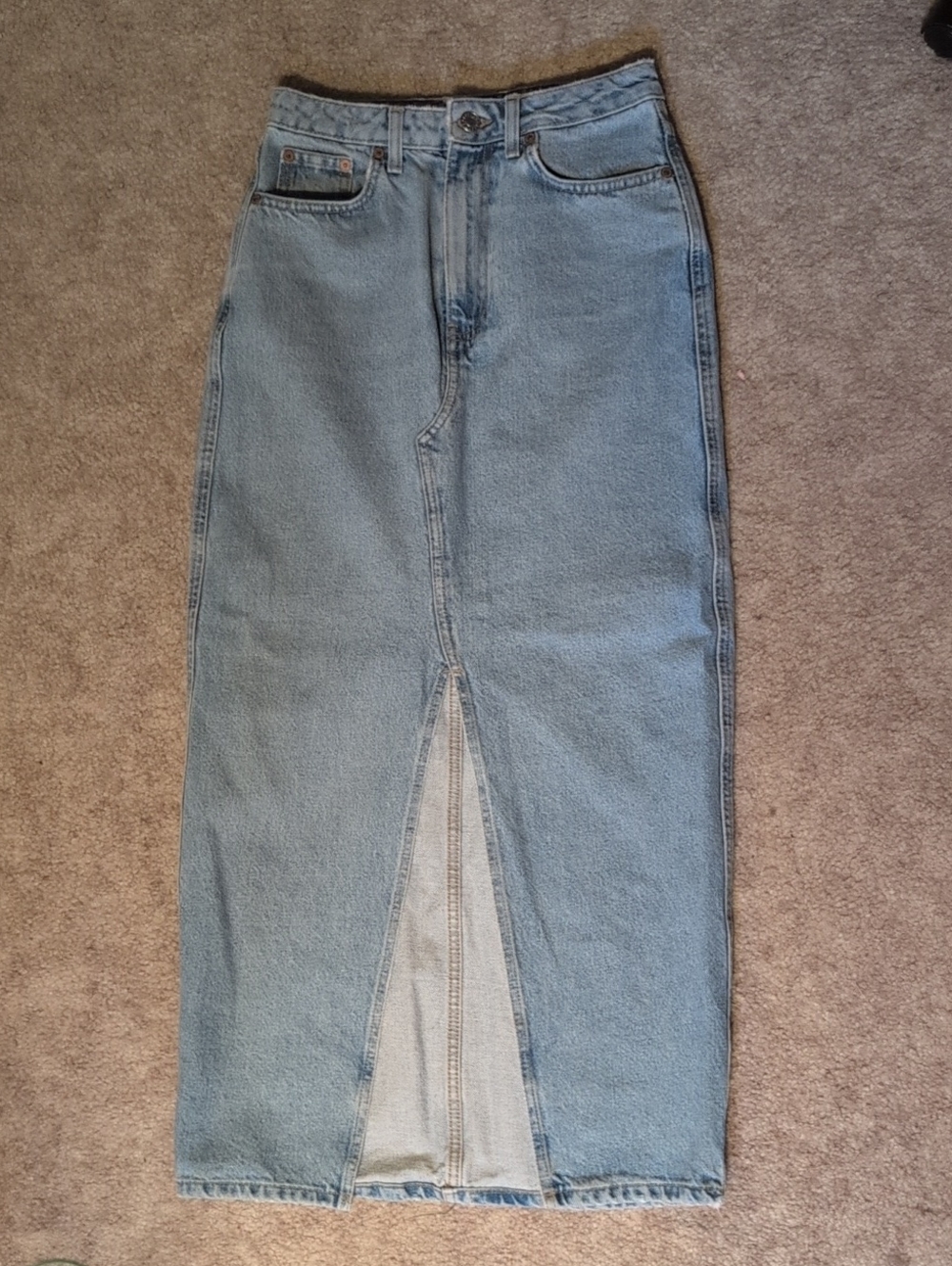 Mango Light Blue Denim Maxi Skirt with Front Slit